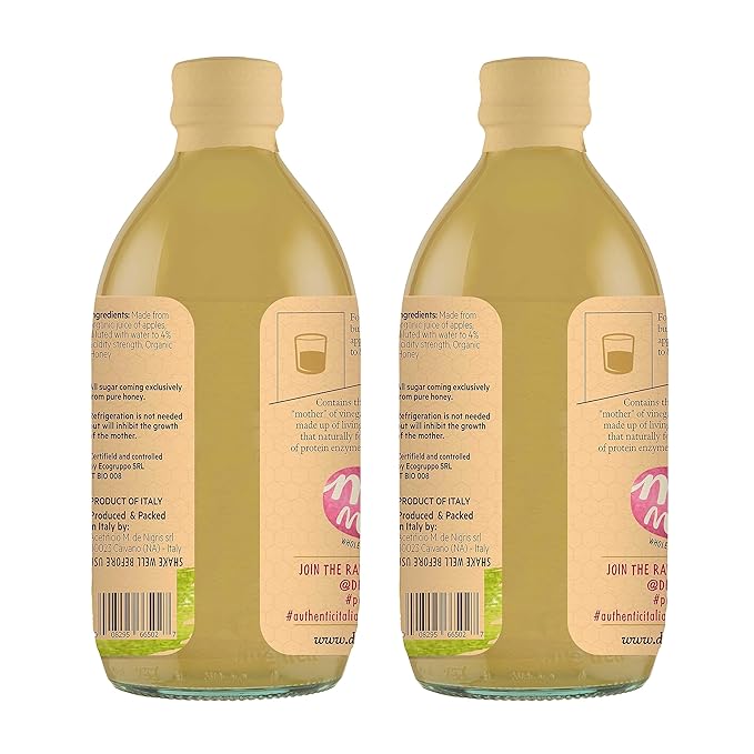 De Nigris Organic Apple Cider Vinegar With Honey &amp Turmeric Raw &amp Unfiltered 169 Oz (Pack of 2) | Apple Cider Vinegar With Mother For The Balance Of Metabolism Organic