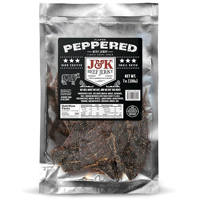 J&ampK Jerky Small Batch Handcrafted Beef Jerky (7oz Peppered)