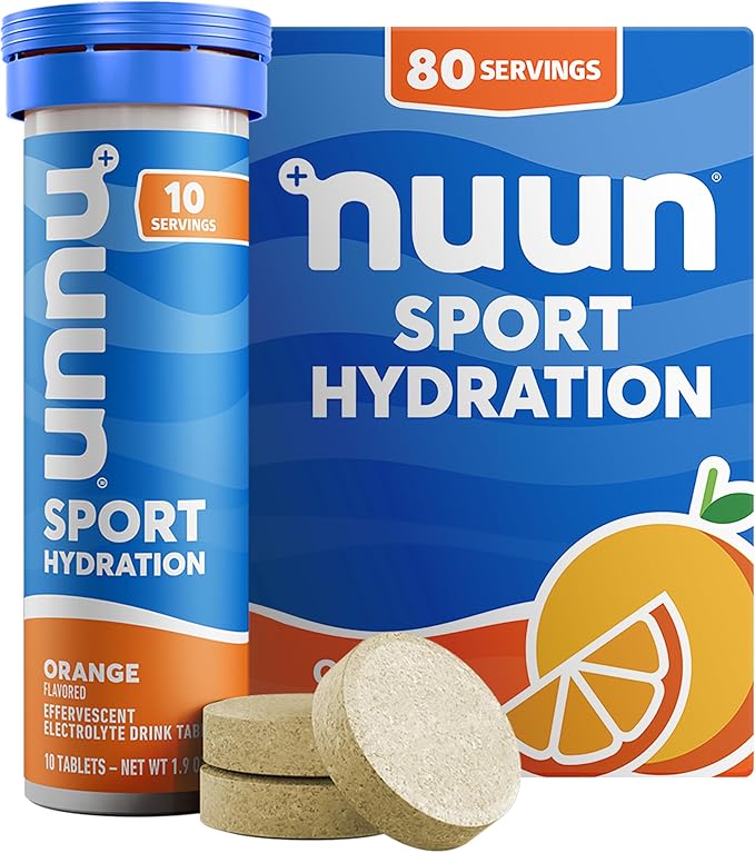Nuun Sport Electrolyte Tablets with Magnesium Calcium Potassium Chloride &amp Sodium Gluten Free &amp Vegan Orange 8 Pack (80 Servings Total)