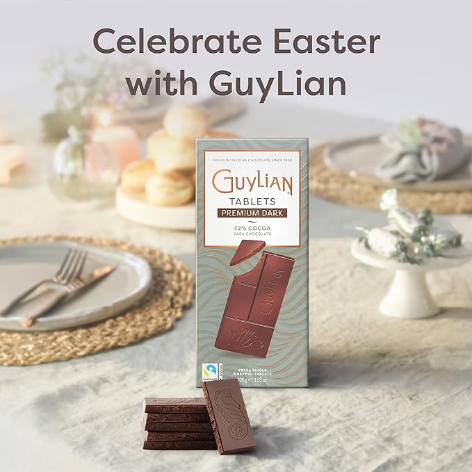 Easter Dark Chocolate Candy Bar by GuyLian 3.53oz Premium Belgian 72% Cocoa Gourmet Chocolate Tablet Easter Basket Stuffers for Adults Gifts (12 bars)
