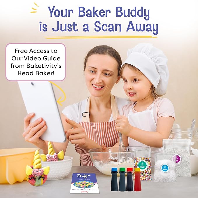 Baketivity x Duff Goldman Unicorn Cookies - Kids Baking Kit - Cooking Kits with Premeasured Ingredients Decorating Supplies STEM Activities - Kids Baking Sets for Girls Boys Ages 6-12