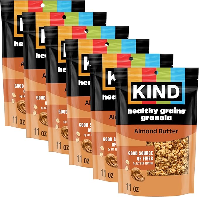 KIND Healthy Grains Clusters Almond Butter Granola 10g Protein Gluten Free 11 Ounce (Pack of 6)