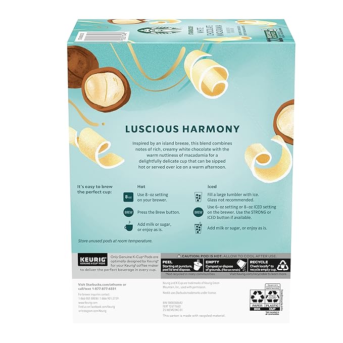 STARBUCKS White Chocolate Macadamia Ground Coffee K-Cup Pods 22 Count 7.9oz Box