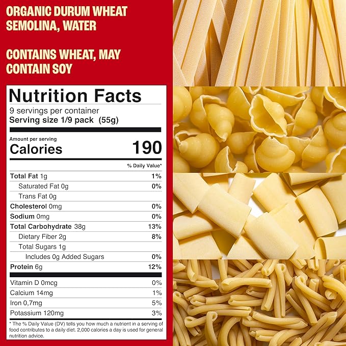 Giadzy by Giada De Laurentiis 4 Pack Organic Semolina Flour Pasta – Pappardelle Paccheri Casarecce &amp Gnochetti – Made in Italy – Artisanal Bronze Cut – Clean Ingredients – Non-GMO – Vegan