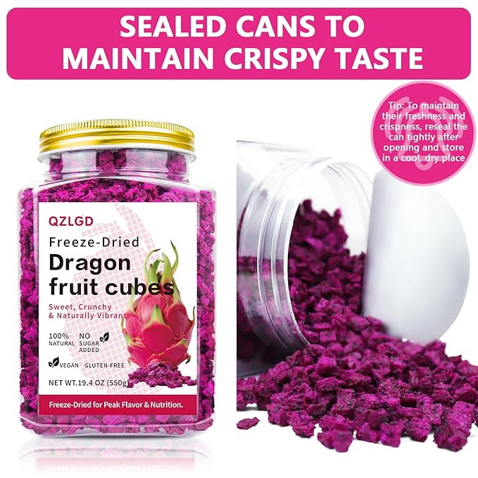 QZLGD Freeze-Dried Dragon Fruit 19.40Z/550g Freeze-Dried Fruit Dragon Frui-t Snacks No Sugar Added for Drink Baking Breakfast Cereal