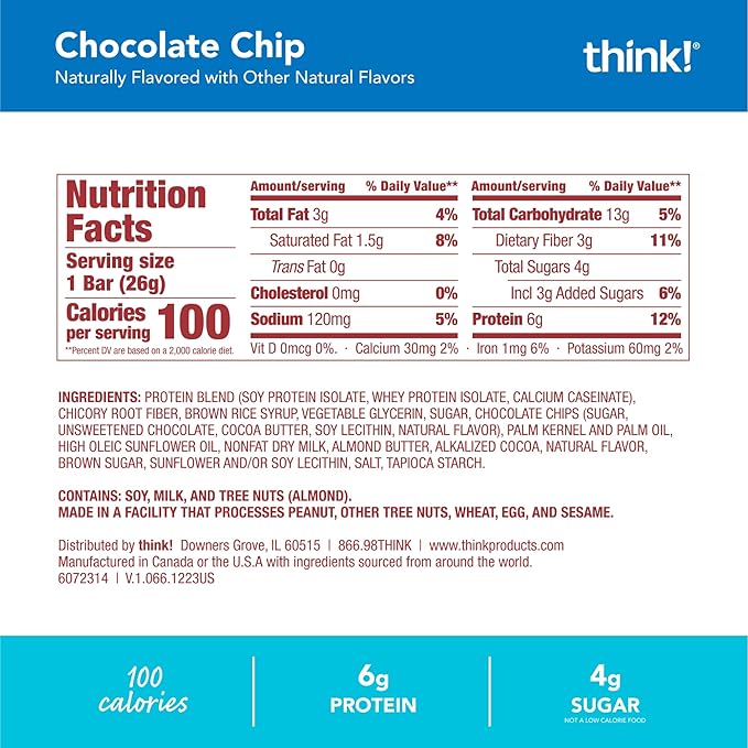 think! MINIS Protein Snack Bars Gluten Free Chocolate Chip 15 Count (Pack of 2)