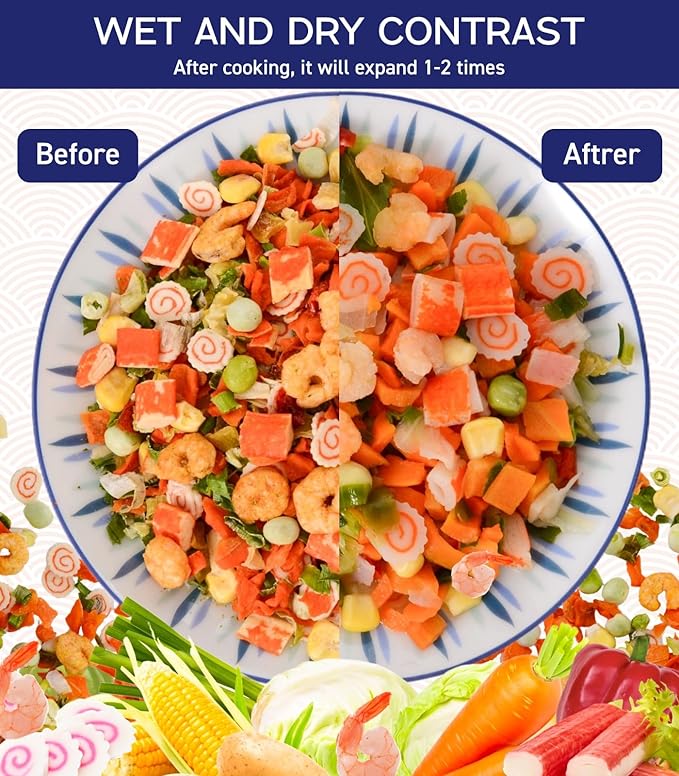 16oz Freeze-Dried Seafood &amp Vegetable Mix - 100% Natural Dehydrated Ramen Toppings 11-Ingredient Blend for Soup Pizza &amp Emergency Food Supply Large Value Pack No Additives 454g