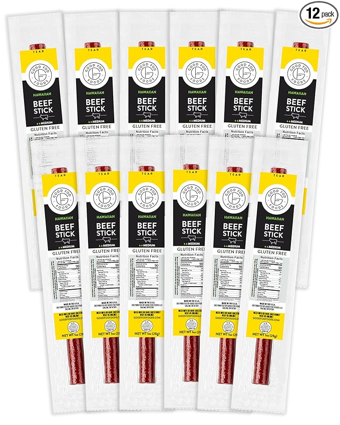 Good Fod Foods Hawaiian Meat Sticks – Low FODMAP Snacks for a Healthy Gut 100% Beef Jerky Sticks Gluten-Free Beef Sticks 1 Ounce (12 Pack)