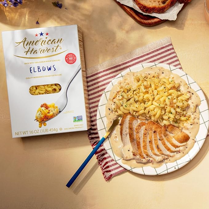 AMERICAN HARVEST Elbow Pasta Enriched Durum Wheat 16 oz (12 Pack) | Made in America Non-GMO Fast-Cook Pantry Staple | 100 Years of Pasta-Making Expertise