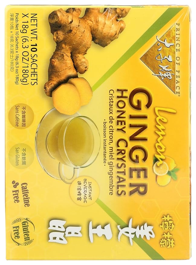 Prince Of Peace Lemon Ginger Honey Crystals Instant Tea Decaffeinated 10 Bags (Pack Of 6)