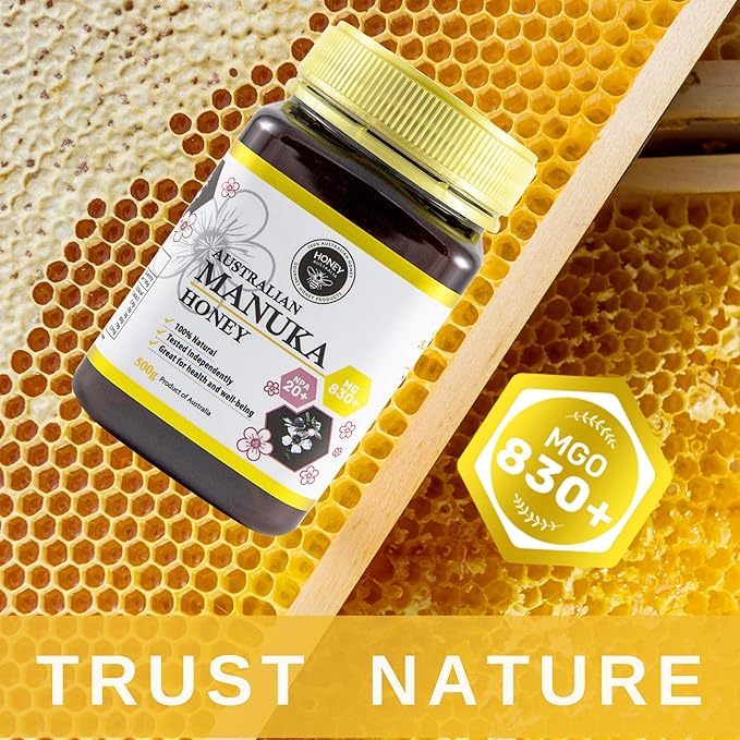 Honey Australia Manuka Honey MGO 830+ | 17.6 oz | Medical Grade Organic Raw Certified Pure Manuka Honey for Daily Health &amp Wellness | Delicious Rich Taste Also Suitable For Skin Care