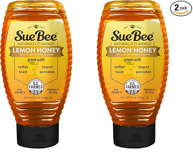 Sue Bee Naturally Flavored Lemon Honey For Tea and Water Salads Made in USA 16 oz (Pack of 2)