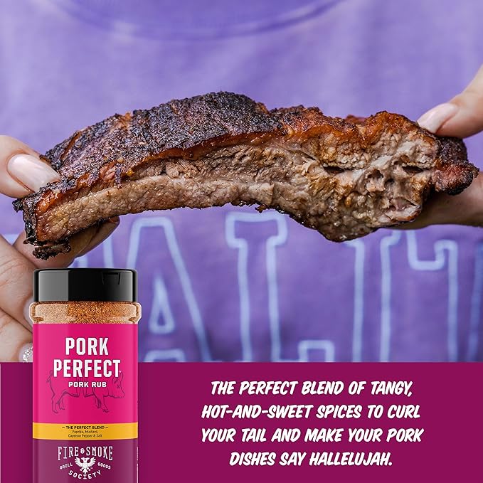 Fire &amp Smoke Society Pork Perfect Pork Rub | BBQ Seasoning for Smoking and Grilling Meat | Ribs Rub Spices | Paprika Mustard Cayenne Pepper &amp Salt | XL (2-Pack)