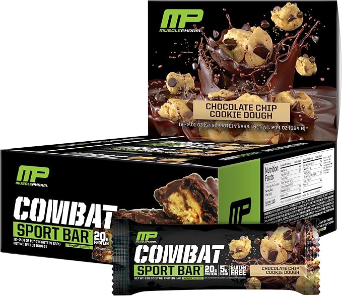 Muscle Pharm Combat 4lb Chocolate Milk Protein and Combat Chocolate Chip Cookie Dough Sport Bars