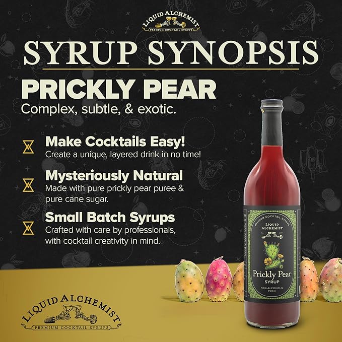 Liquid Alchemist Prickly Pear Syrup for Cocktails - Real Ingredients Make our Mixer Perfect for a Summer Cocktail and Margarita Mix - Vegan &amp Non-GMO (25.4 oz)