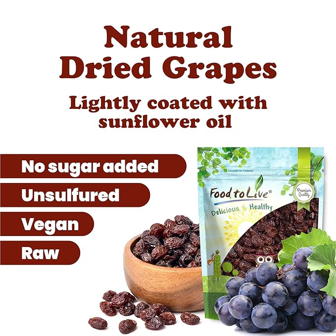 Food to Live Sultana Raisins 5 Pounds – Natural Dried Grapes for Baking Snacking &amp Trail Mixes. No Sugar Added Unsulfured Lightly Coated with Sunflower Oil. Perfect Pantry Staple