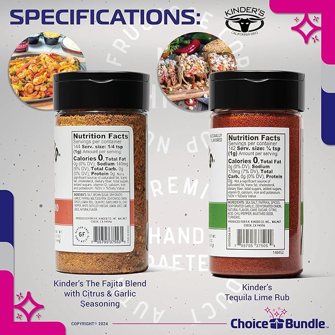 Kinders Tequila Lime Rub The Fajita Blend Seasoning with Citrus and Garlic Premium Barbecue 4 Pk (20.2 oz) + BBQ Guide &amp Opener (6 Items)!