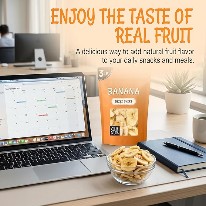 Oh! Nuts Dried Banana Chips - 3 lb - Dried Fruit Slices - Light Sugar Added - Dehydrated Fruit Bites - Packed in New York Zip-Seal Bag for Exceptional Freshness