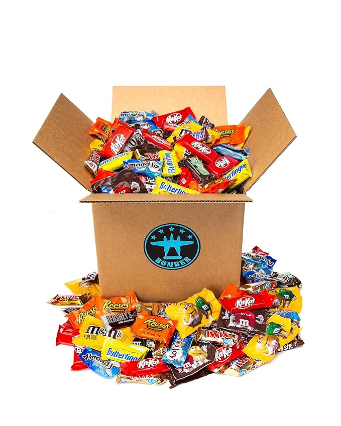 Bomber 8 lb Bulk Candy Box - Fun Size Candies Individually Wrapped Treats &amp Snacks Bulk Candy Mix for Easter Gifts for Adults &amp Kids (Assorted) (8.0lb Fun Size Chocolate)