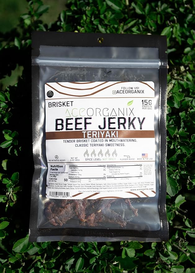 Ace Organix Brisket Beef Jerky 6 Flavor Variety Bundle – Pineapple Serrano Sweet Heat Honey BBQ Teriyaki Salt &amp Pepper and Peppered – Premium High Protein Snack – Clean Ingredients No Added