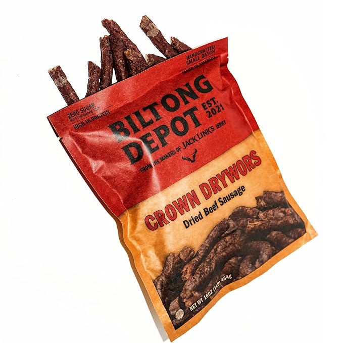 Biltong Depot Crown Drywors - 1lb (16oz) | Air-Dried Beef Snack Sticks | High Protein | Paleo and Keto Friendly | Zero Sugar | Gluten Free | No Nitrates | South African Droewers