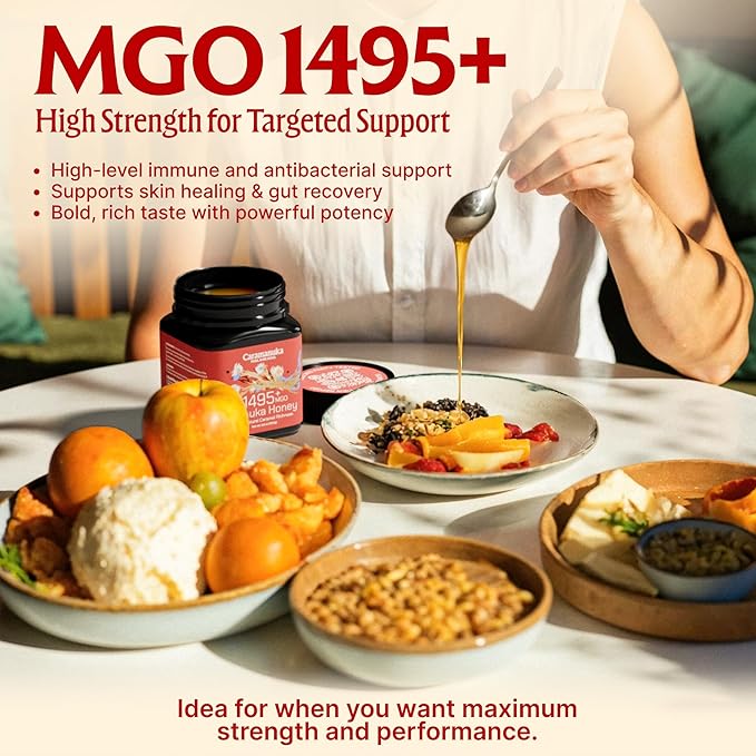 Caramanuka Manuka Honey MGO 1495+ / 100% Raw Pure Unfiltered &amp Unpasteurized 3rd Party Tested Ultra-Potent Glyphosate-Free Australian Premium Manuka Honey