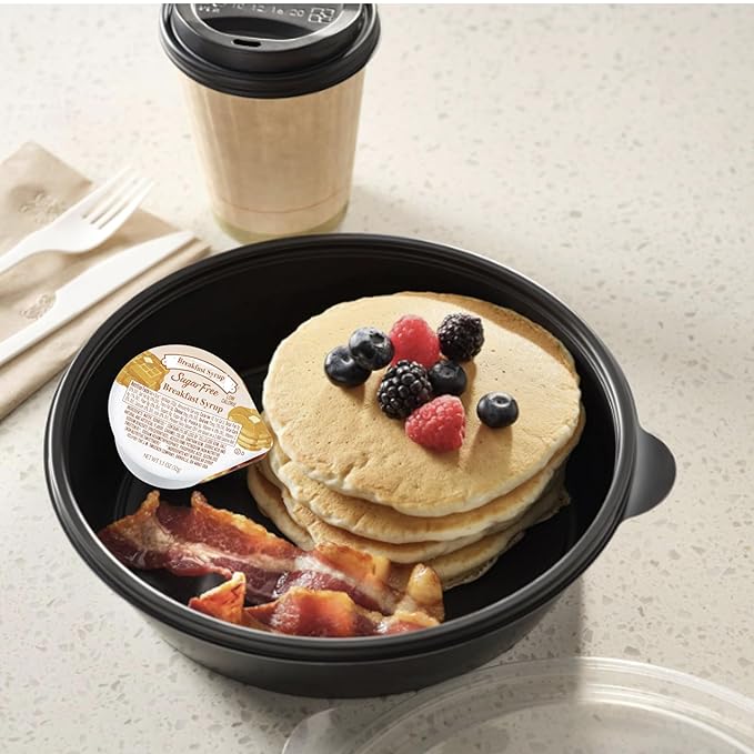 Sugar free breakfast topping low calorie sweetener portion control cups 1.1 oz 40 count keto friendly diabetic syrup alternative travel size perfect for pancakes and waffles.
