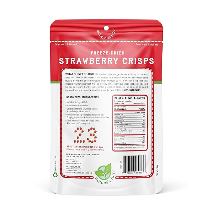 Nature's Turn Freeze-Dried Fruit Snacks Strawberry and Peach Crisps Pack of 12 (1.2 oz Each)