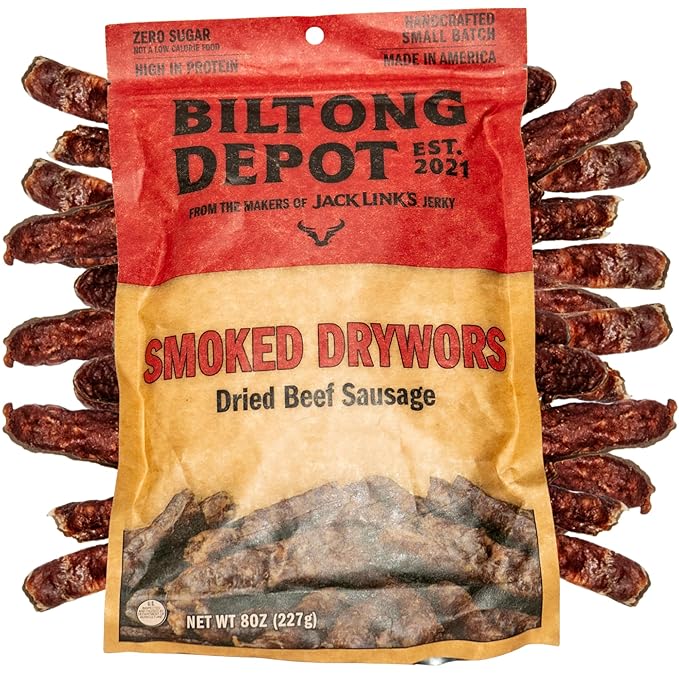Biltong Depot Smoked Drywors - 8oz | Air-Dried Beef Snack Sticks | High Protein | Paleo and Keto Friendly | Zero Sugar | Gluten Free | No Artificial Preservatives | No MSG