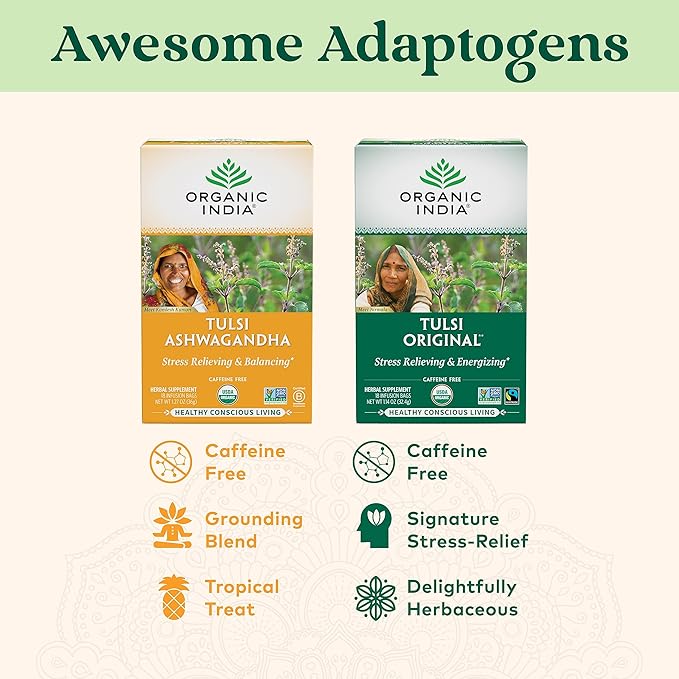 ORGANIC INDIA Tulsi Original Herbal Tea - Holy Basil and African Basil Calming and Stress Relief Tea Immune Support USDA Certified Organic Non-GMO Caffeine-Free - 18 Infusion Bags 6 Pack