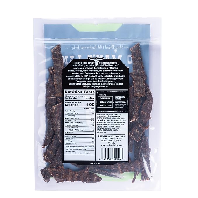 No Mans Land Beef Jerky - Fajita Lime 16oz Bag | High Protein Low Card Low Calorie Beef Snack | Smoked &amp Seasoned Jerky Strips | Gluten Free