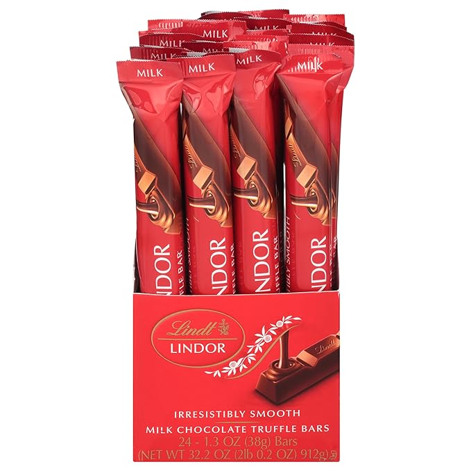 Lindt LINDOR Milk Chocolate Truffle Bar Chocolate Candy Bar with Smooth Center 1.3 oz. (24 Pack)