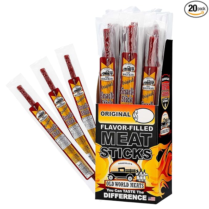 Old World Meats Meat Sticks 110 Calories Keto Low Carb 1g Sugar Fuelings 20 Pack 1 ounce sticks (Original Mild)