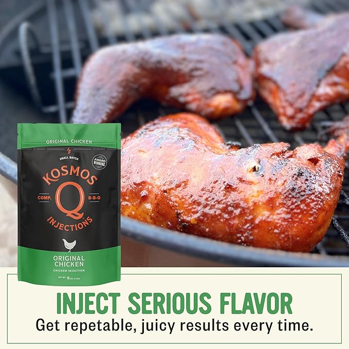 Kosmos Q Original BBQ Chicken Injection BBQ Marinade Seasoning for Whole Chicken Smoked Wings &amp Roasted Meats Award-Winning Competition Blend Moisture-Retaining Formula 16 Oz Jar