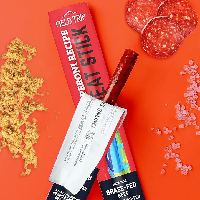 Field Trip Grass Fed Pepperoni Jerky Snack Sticks Keto Paleo Gluten Free Allergy Friendly Snack High Protein 100 Calorie Snack 1oz 24 Pack