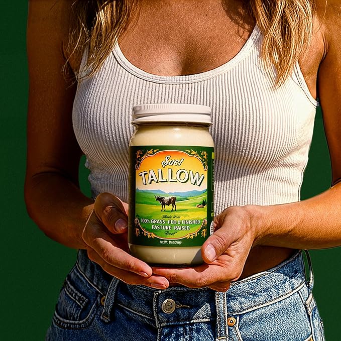 Pasture Raised Beef Tallow Grass-Fed &amp Grass-Finished Made from Beef Suet for more nutrients Glass Jar