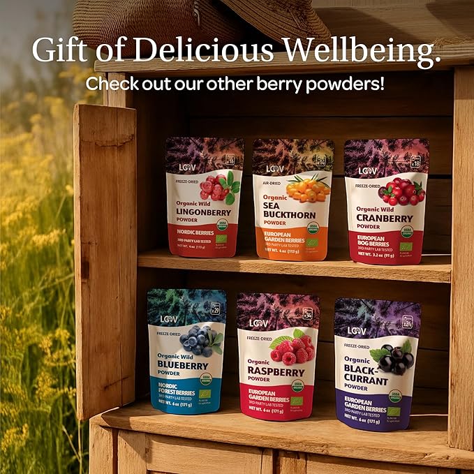LOOV Organic Wild Blueberry Powder - 29-Day Supply 6 Oz Good for Smoothie &amp Breakfast Freeze-Dried from Northern Europe No Added Sugar