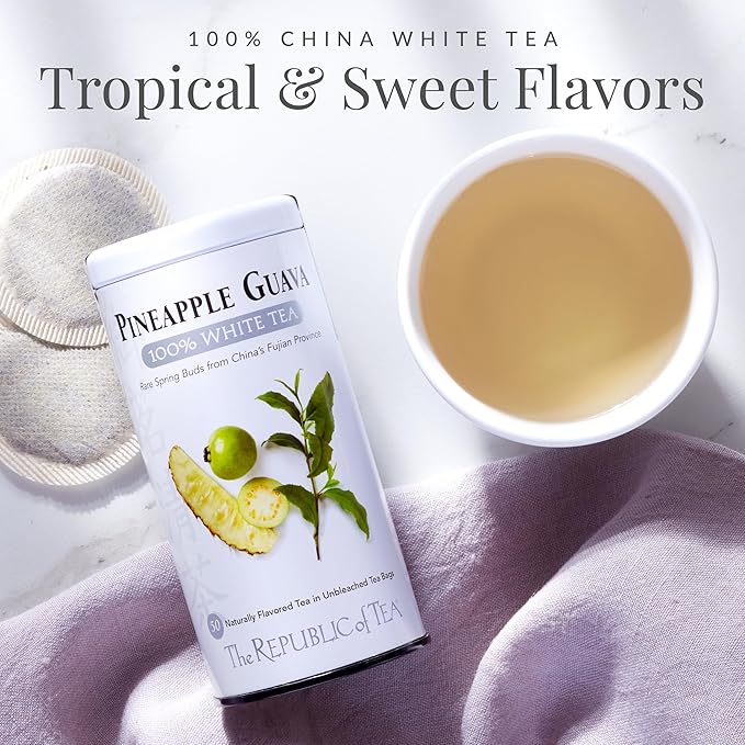 The Republic of Tea – Pineapple Guava 100% White Tea Bags Steeps 50 Low-Caffeinated Cups