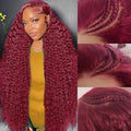 250% Density Burgundy Wig Human Hair 13X4 99j Burgundy Lace Front Wigs Human Hair 13x4 Braided Wigs For Black Women HD Deep Wave Curly Human Hair Wig with Baby Hair 28 Inch