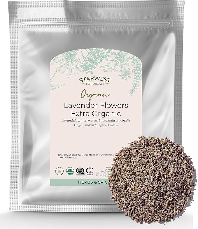 Starwest Botanicals Dried Lavender Flowers Extra Organic - Edible Loose Lavender Buds for Tea Drinks Baking &amp Cooking Certified Kosher Herb Non-GMO - Bulk 1 lb Bag