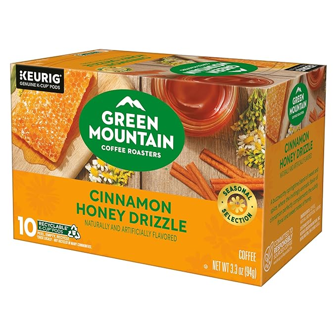 Green Mountain Coffee Roasters Cinnamon Honey Drizzle Single-Serve Keurig K-Cup Pods 6 Boxes of 10 (60 Count Total)