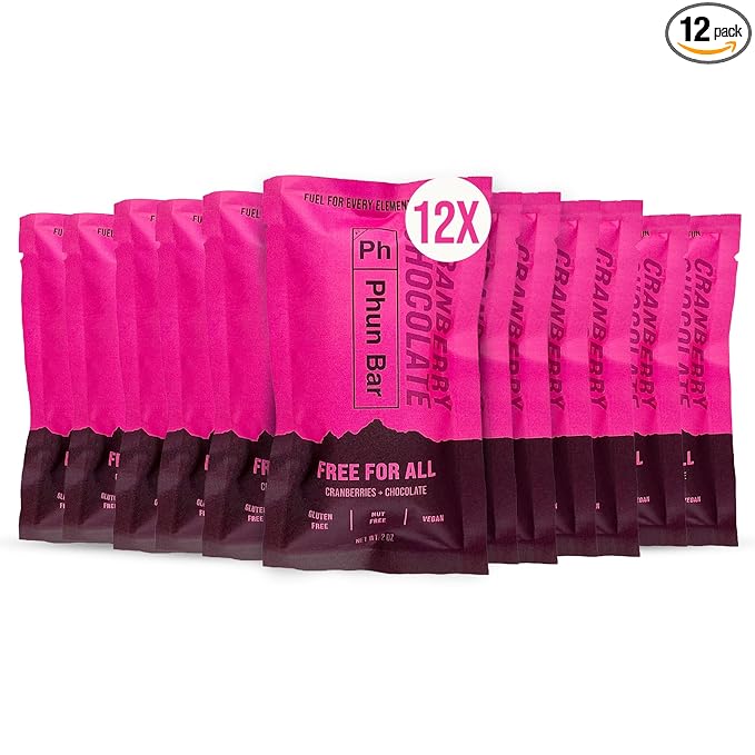 Phun Bar Free For All Energy Bars (Pack of 12) | Cranberries + Chocolate Vegan | Dairy-Free Nut-Free &amp Gluten-Free Sports Energy Bars for Running Training &amp Outdoor Days