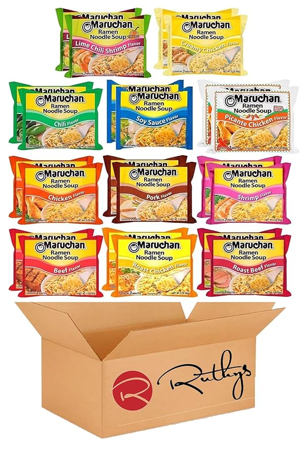 Ruthy's Outlet Ramen Noodle Soup Variety mix - 12 Flavors Pack of 22