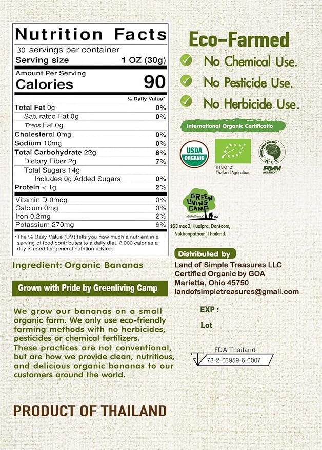 Organic Sun Dried Banana Snacks - Natural Fruit Leather No Sugar Added - No Preservatives - Unsulfured - Soft and Chewy - Bulk Value Pack (2 LB)