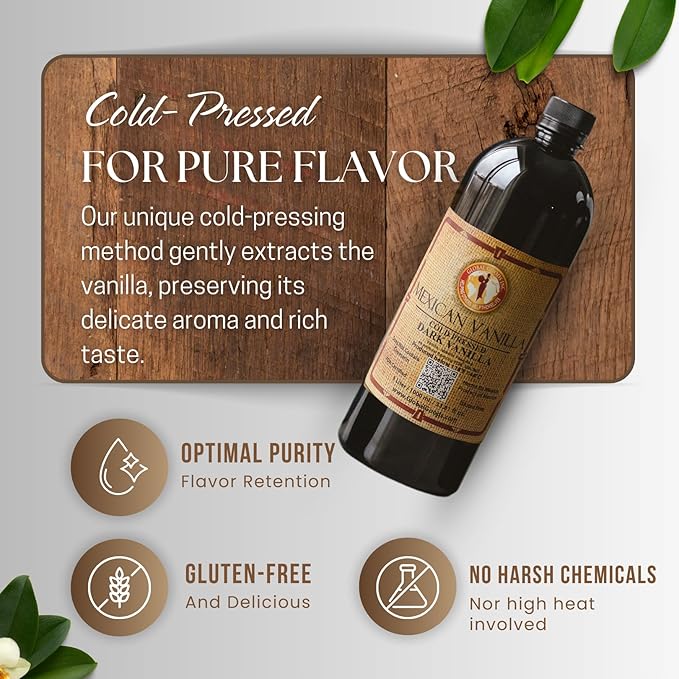 Pure Dark Mexican Vanilla Extract Gluten-Free Vanilla for Baking Cakes Cookies Desserts Coffee &amp Beverages (1 Liter / 33.81 fl oz) – Natural No Coumarin Bold Flavor