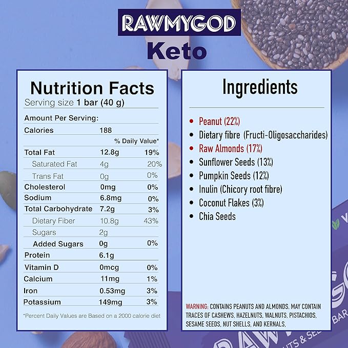 RAWMYGOD Fruit and Nut Bars Gluten Free Vegan No Added Sugar (12 bars Keto)