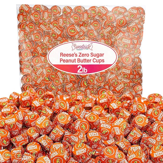 Zero Sugar Peanut Butter Cups - Miniatures Peanut Bite-Size Treat Candies Encased in a Crunchy Milk Rich Chocolate Shell for a Melt in Your Mouth Snacking 2lb Bulk Candy Individually Wrapped Bag