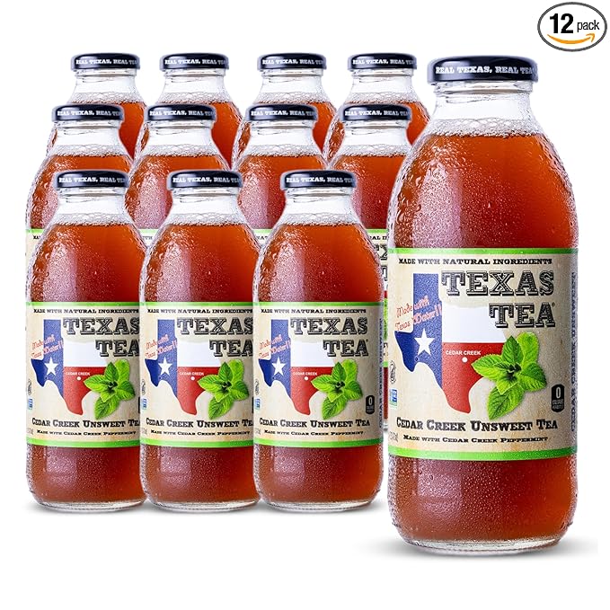 Texas Tea Cedar Creek Unsweet Tea Real Brewed Black Tea with Refreshing Peppermint Flavor Non GMO No Preservatives Crisp Unsweetened Texas Brewed Tea 16 fl oz Pack of 12