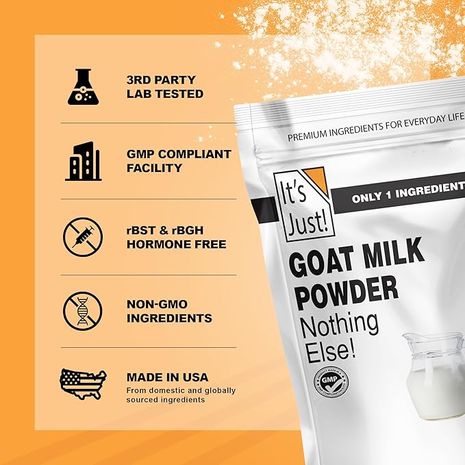 It's Just! - Goat Milk Powder (1.25lb) Grass-Fed Australian Source Heavy Metal Tested Easy to Mix Just Add Water