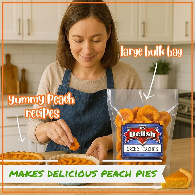 Dried Peaches by It's Delish 1 Lb (16 Oz) Bag | Naturally Sweet Fancy Peach Halves Slices No Sugar Added Dried Fruit Healthy Snacks Fresh and Dry Sliced Peaches Snack | Vegan Kosher